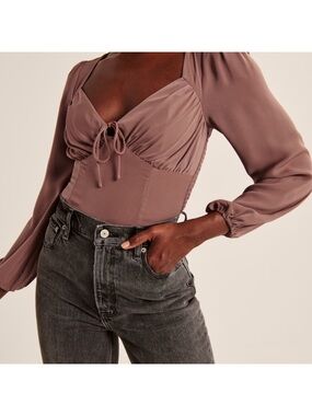 Abercrombie & Fitch Brown Tie-Front Long Sleeve Blouse - Size XL